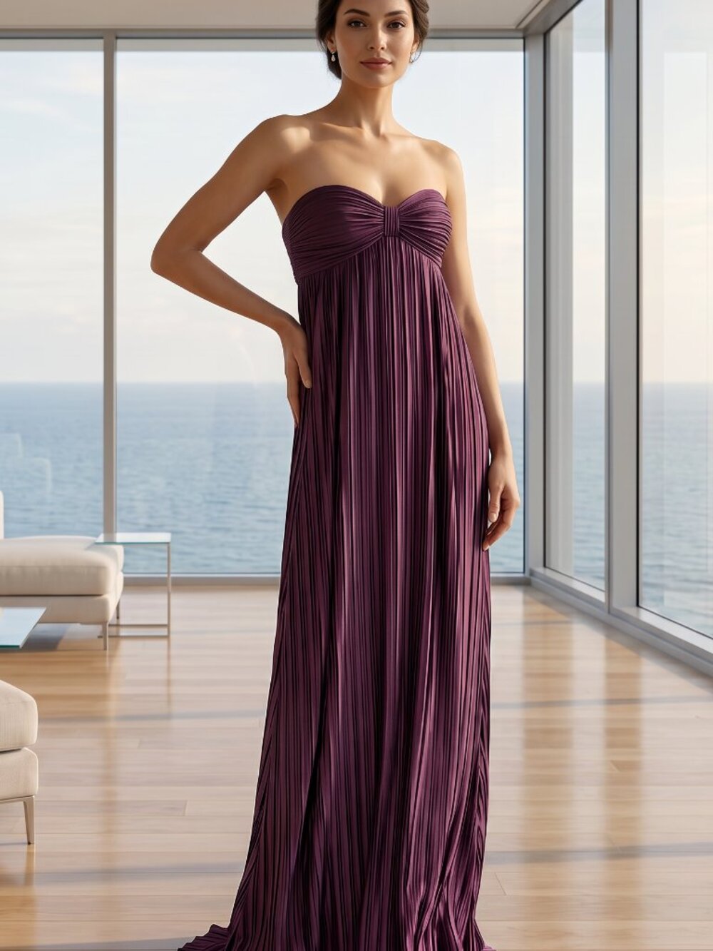 NWT LULUS Whimsical Beauty plisse strapless dress dark purple XL